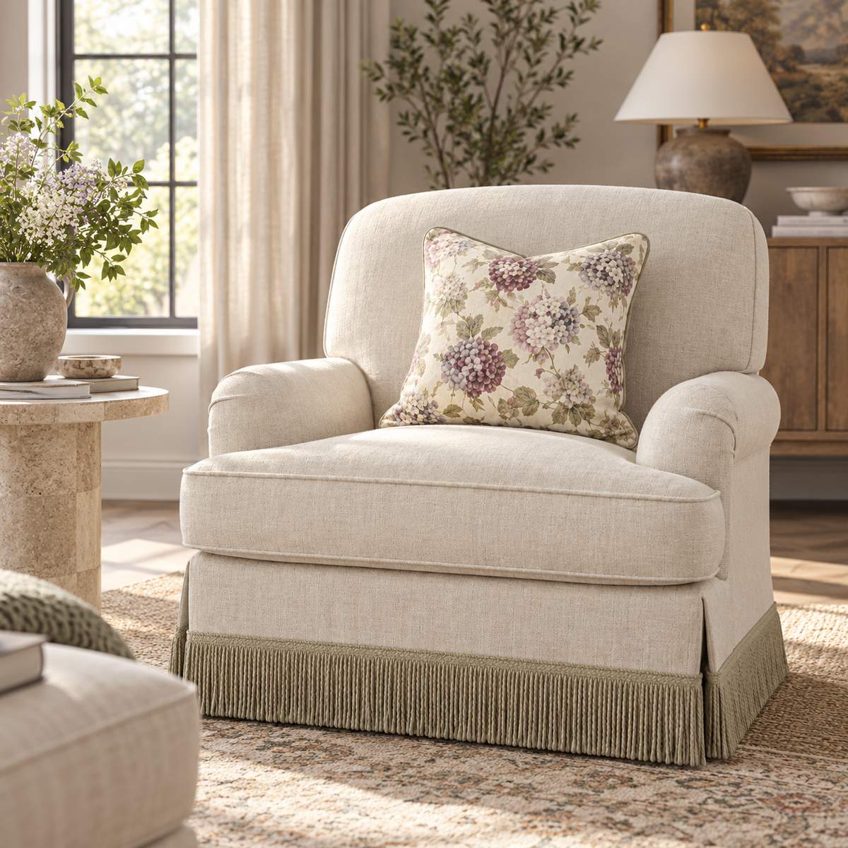 Jasmine Arm Chair Fringe Skirted