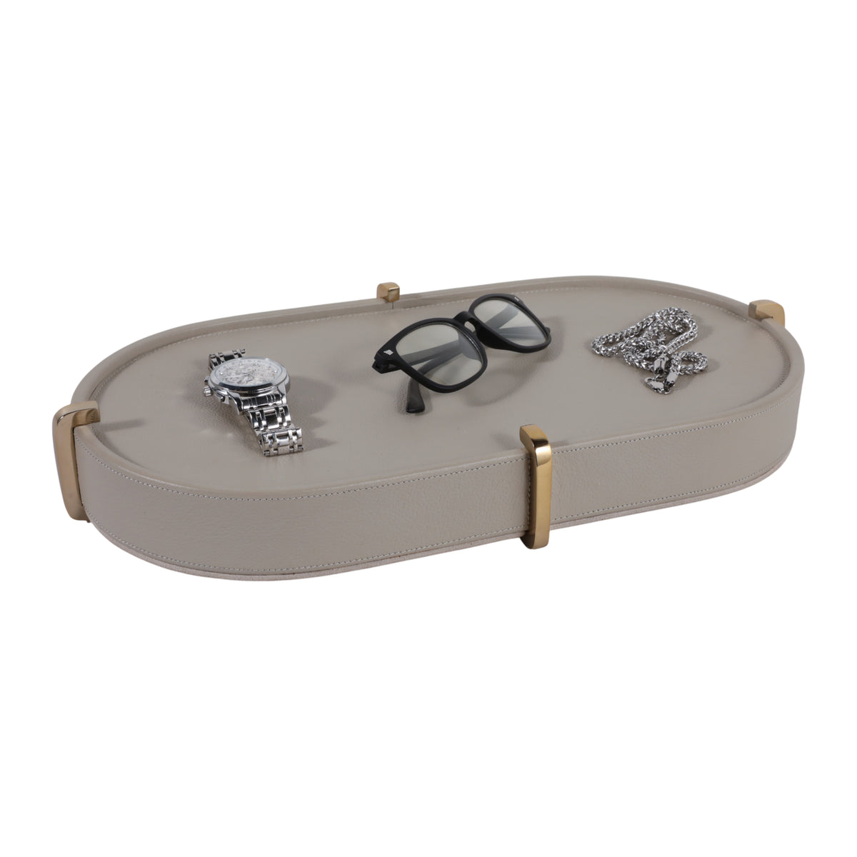 16" HAMDEN TAUPE LEATHER TRAY