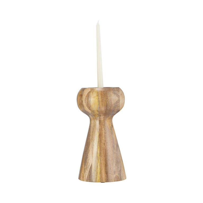 WOOD, 13H CANDLE HOLDER, BROWN