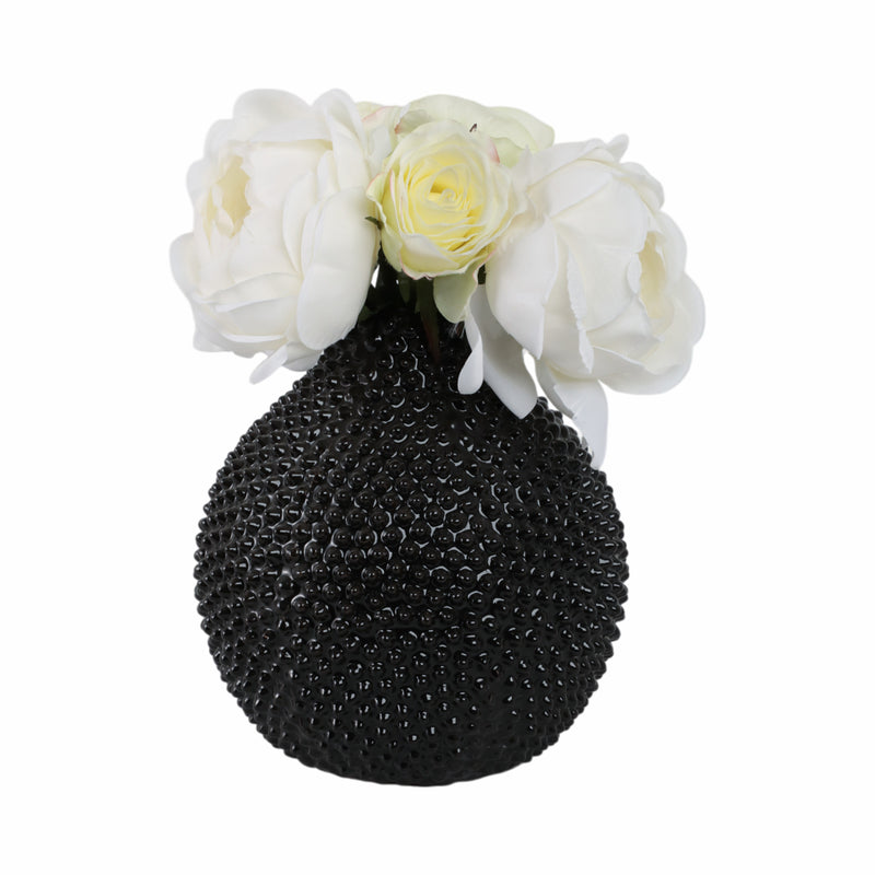 EC, GLOSS BLACK SPIKED CERAMIC VASE 8