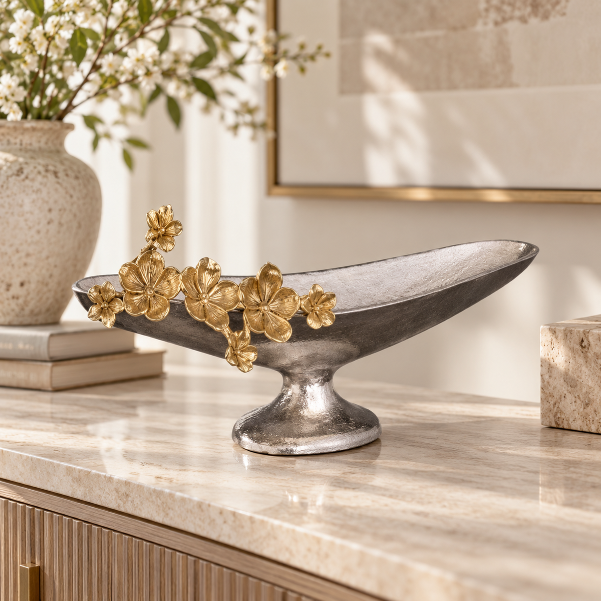 Gold Floral Oval Bowl - Small