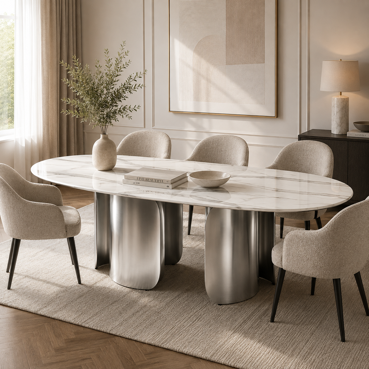 Twirl White Silver Dining Table - 270 Cm