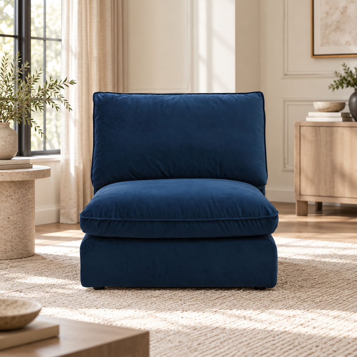 Bologna Navy 1.5 Seater Armless