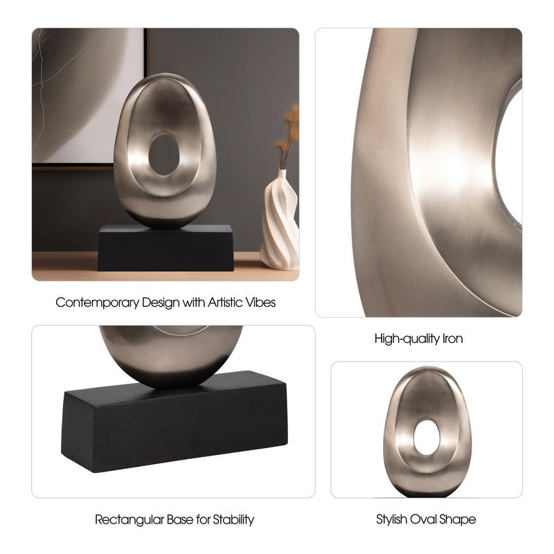 18, METAL OVAL SCULPTURE,SLVR/BLK
