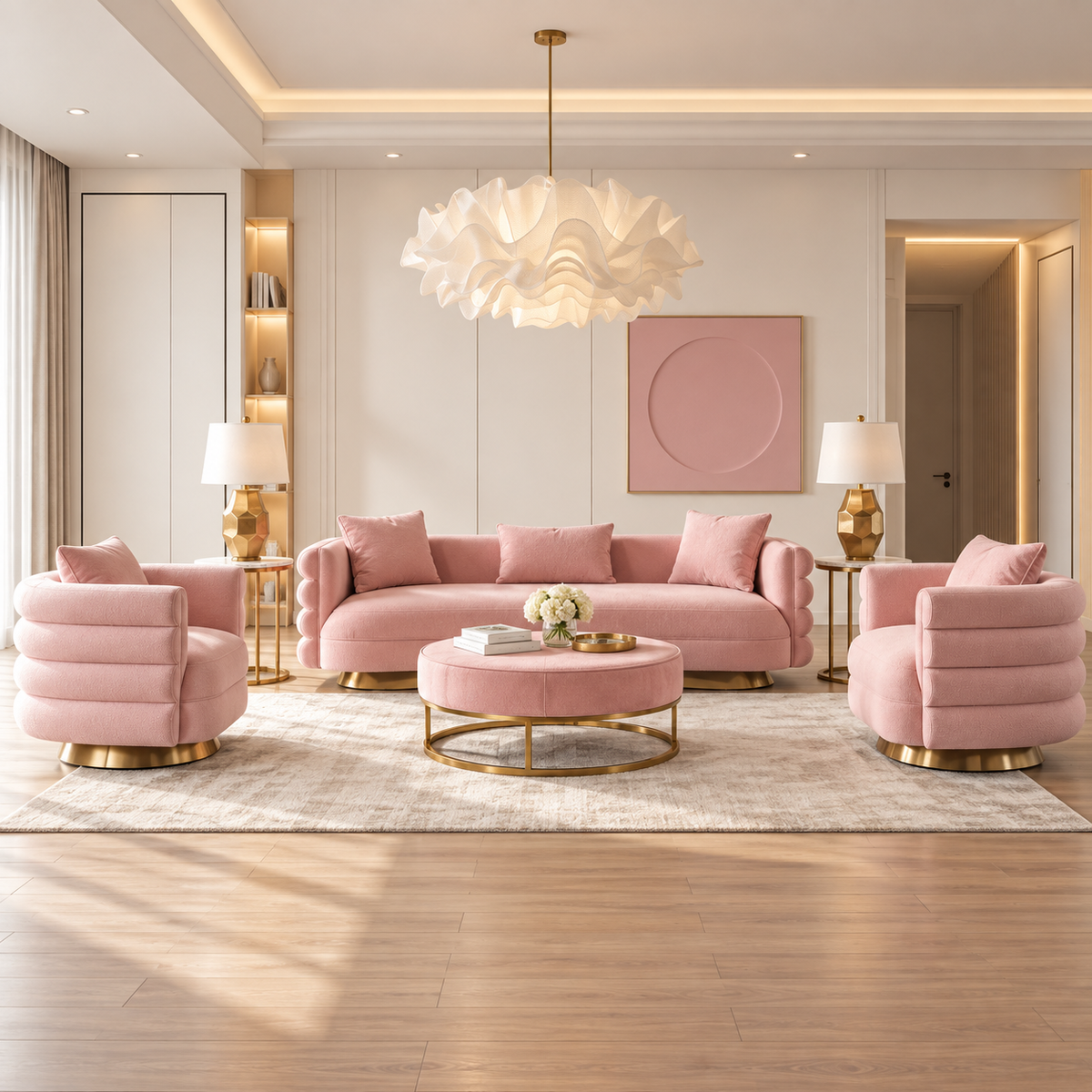 Huda Pink Living Room Set