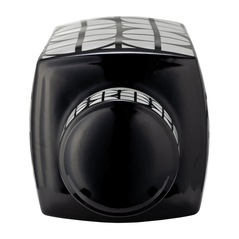CER, 18H SQUARE JAR W/ LID, BLACK/WHITE