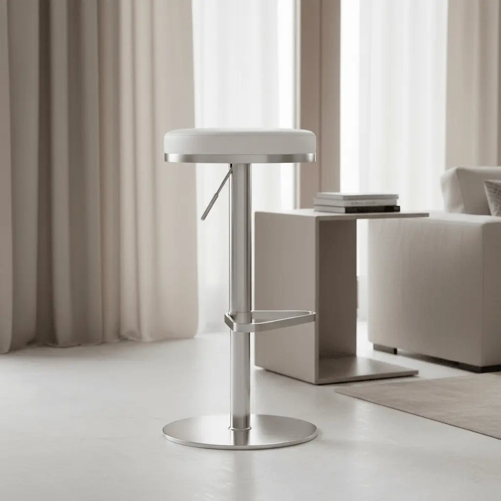 Fano White Steel Adjustable Barstool Counter Stools| TOV
