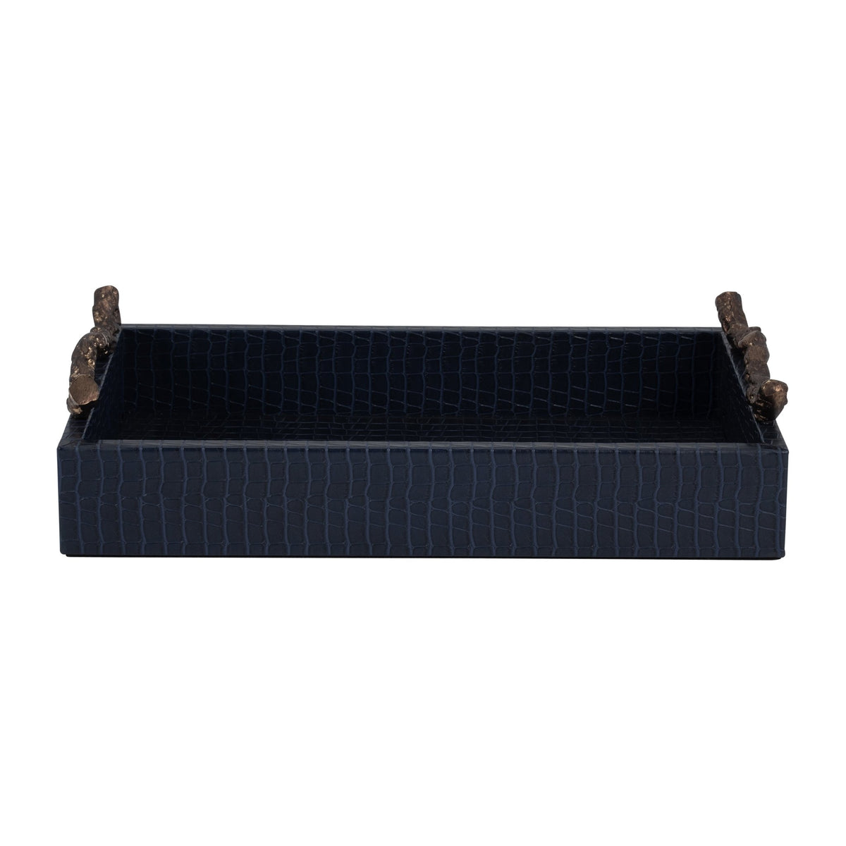 FAUX LEATHER, 16" COPENHAGEN TRAY, NAVY/GOLD Tray| Sagebrook Home