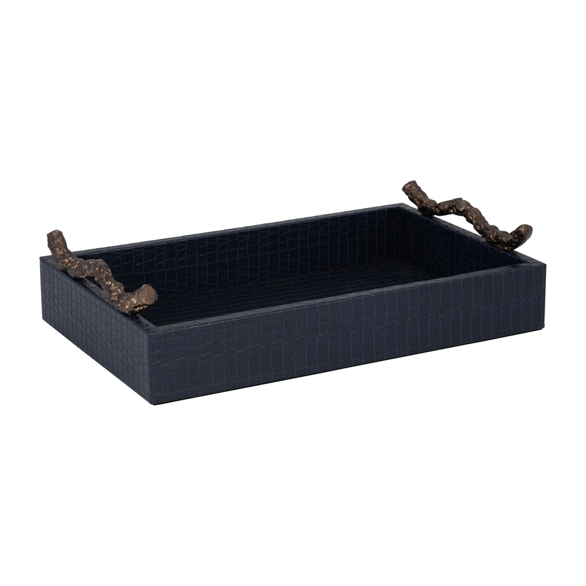 FAUX LEATHER, 16" COPENHAGEN TRAY, NAVY/GOLD Tray| Sagebrook Home