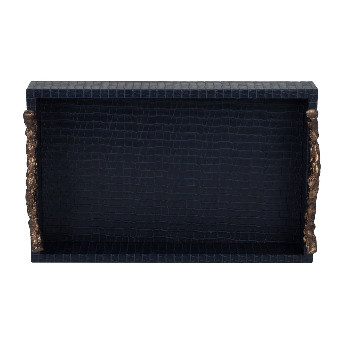 FAUX LEATHER, 16" COPENHAGEN TRAY, NAVY/GOLD Tray| Sagebrook Home