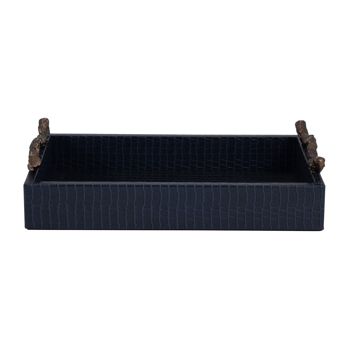 FAUX LEATHER, 16" COPENHAGEN TRAY, NAVY/GOLD Tray| Sagebrook Home