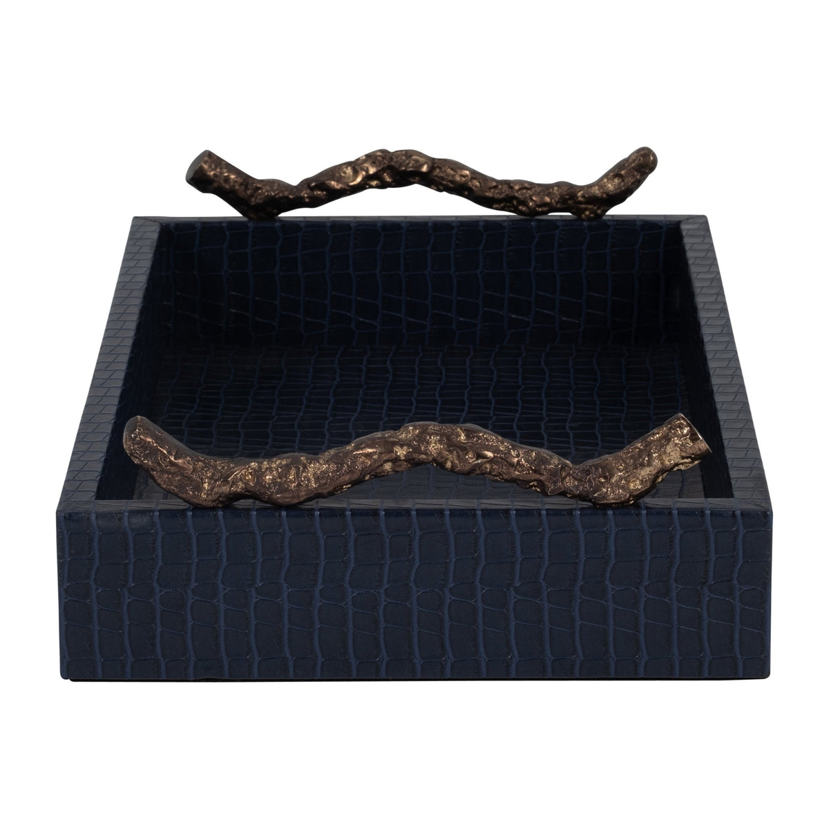 FAUX LEATHER, 16" COPENHAGEN TRAY, NAVY/GOLD Tray| Sagebrook Home