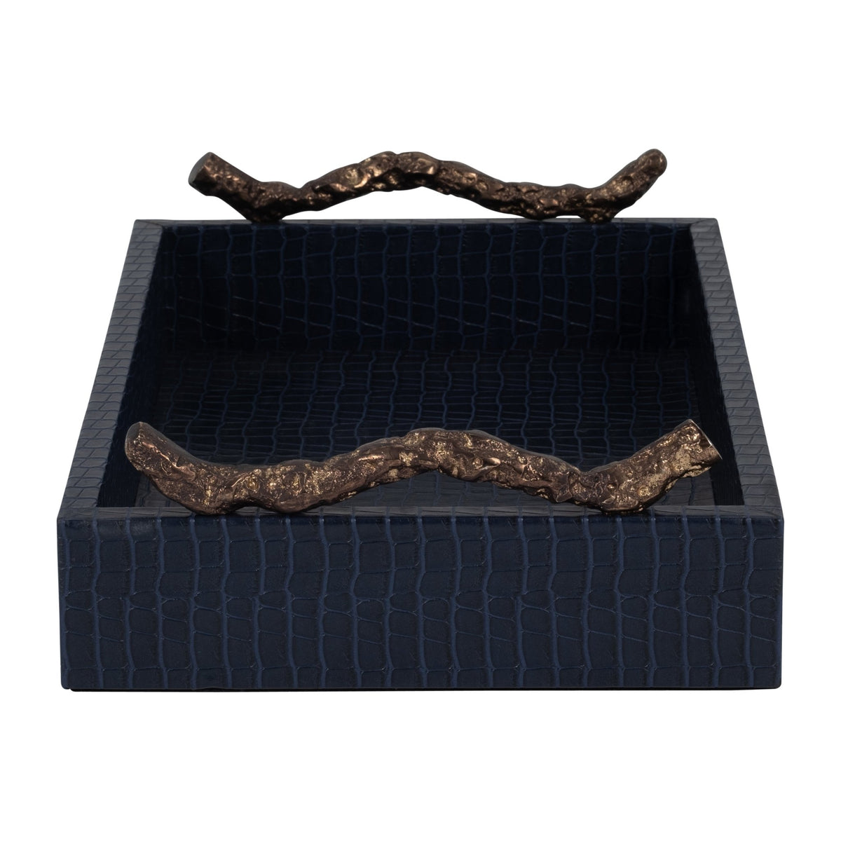 FAUX LEATHER, 16" COPENHAGEN TRAY, NAVY/GOLD Tray| Sagebrook Home