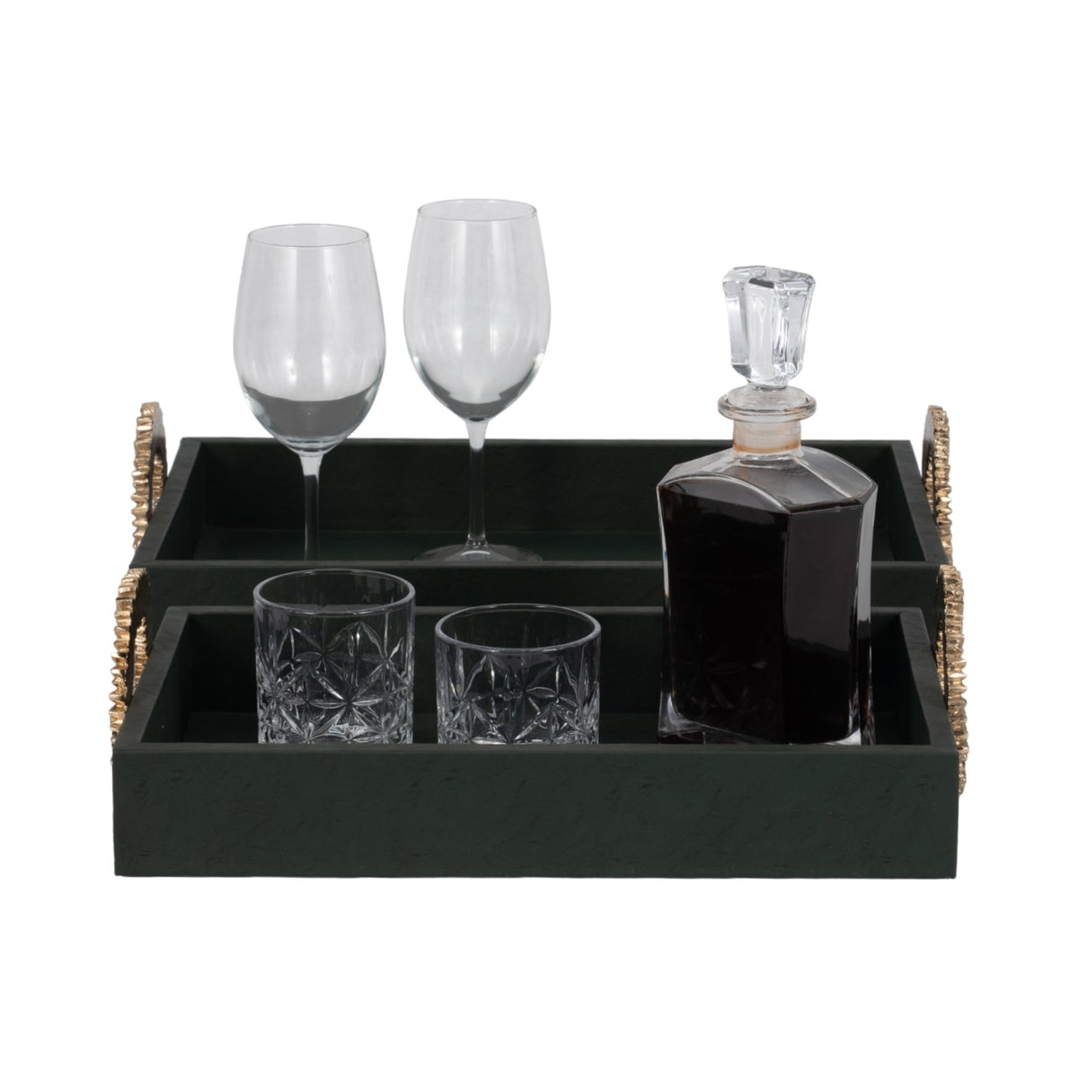 FAUX LEATHER, S/2 16/18" 5TH AVE TRAYS, GREEN/GOLD Tray| Sagebrook Home