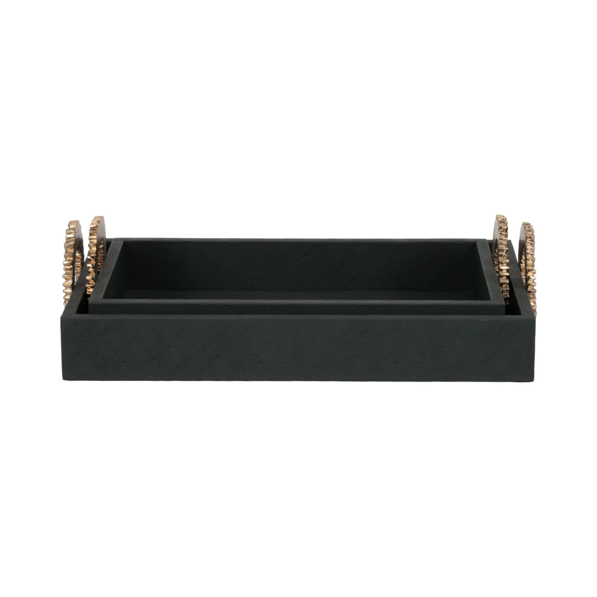 FAUX LEATHER, S/2 16/18" 5TH AVE TRAYS, GREEN/GOLD Tray| Sagebrook Home