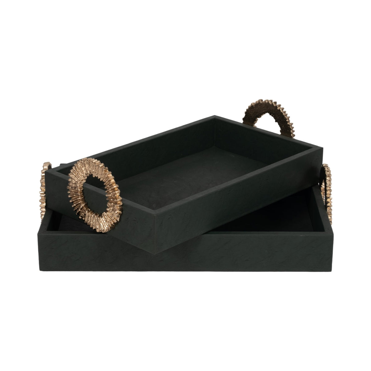 FAUX LEATHER, S/2 16/18" 5TH AVE TRAYS, GREEN/GOLD Tray| Sagebrook Home