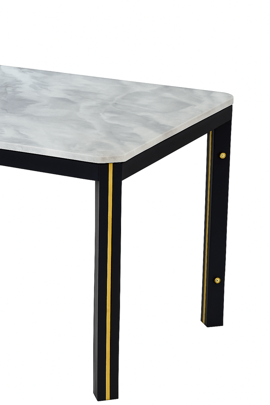 Faux Marble Dining Table Set with 8 Elegant Two - Tone Gray Chairs - Al Rugaib Furniture