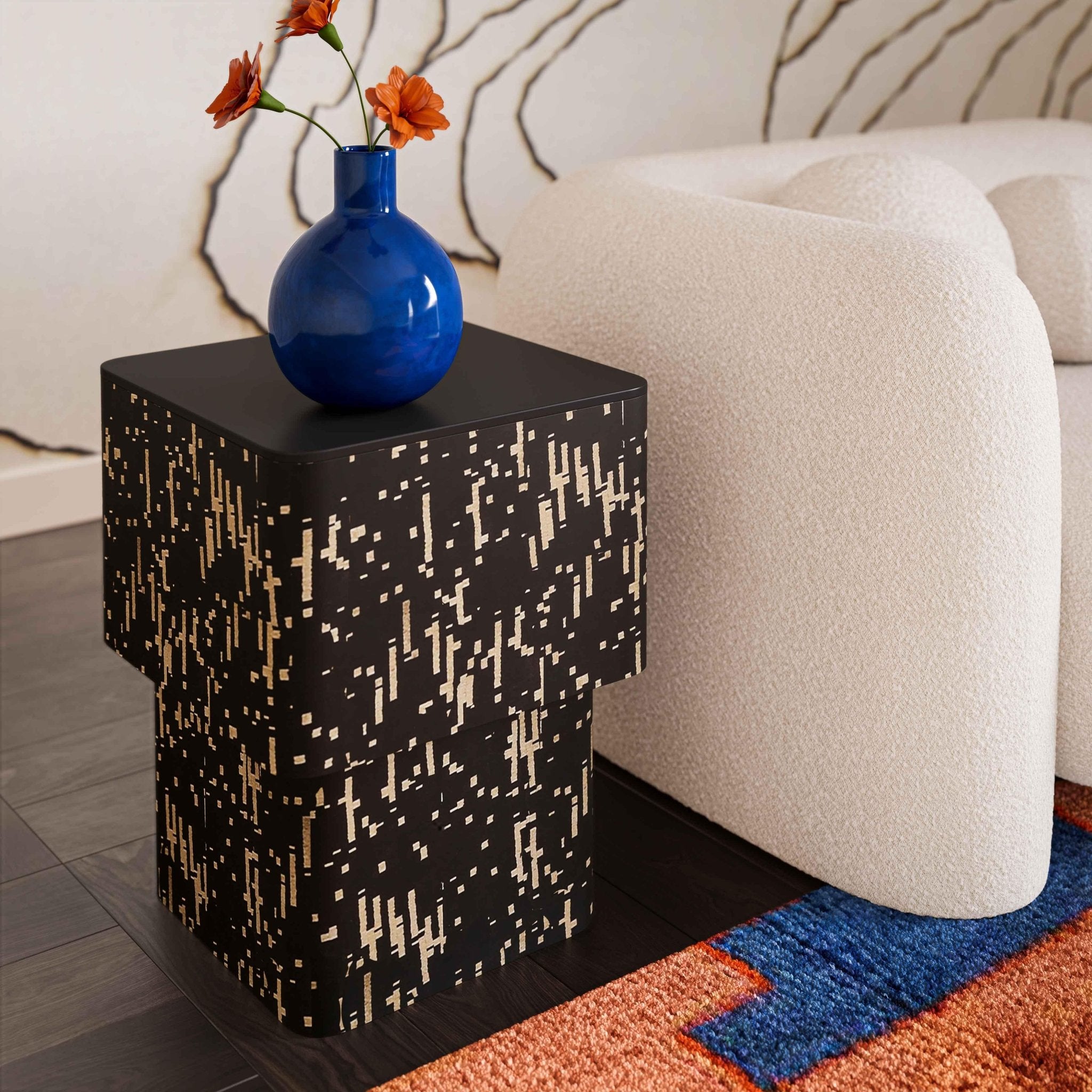 Faye Black Glass Side Table End Tables| TOV