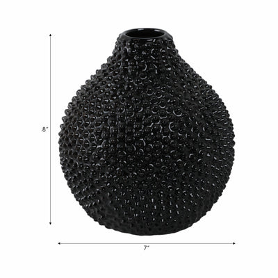 EC, GLOSS BLACK SPIKED CERAMIC VASE 8