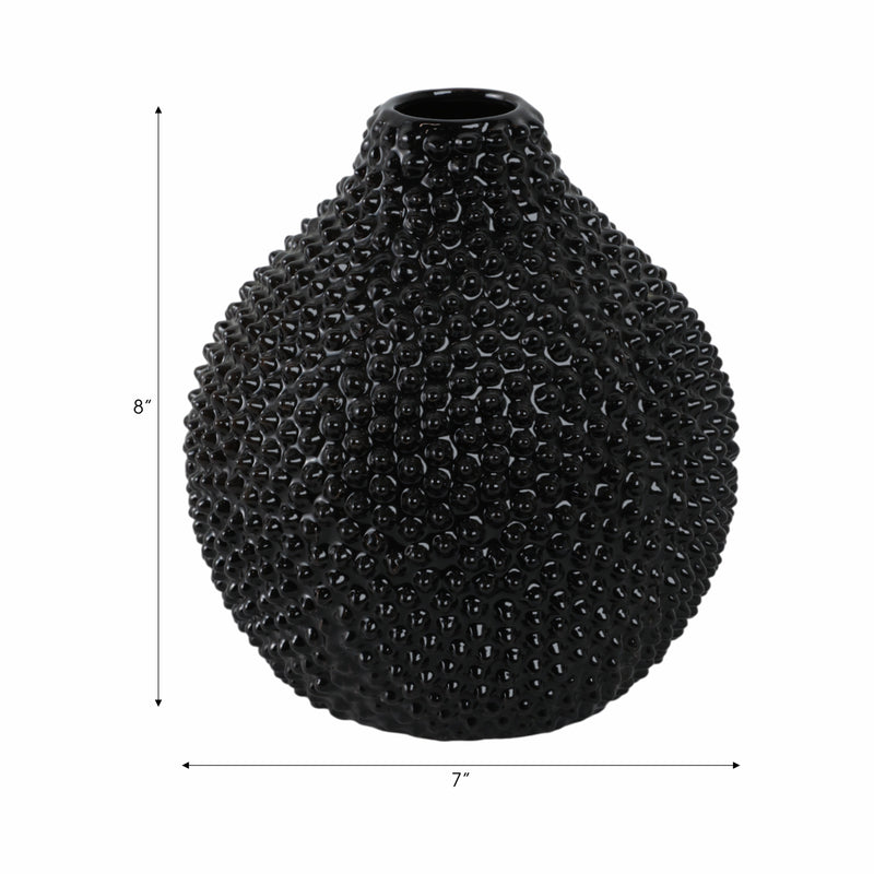 EC, GLOSS BLACK SPIKED CERAMIC VASE 8