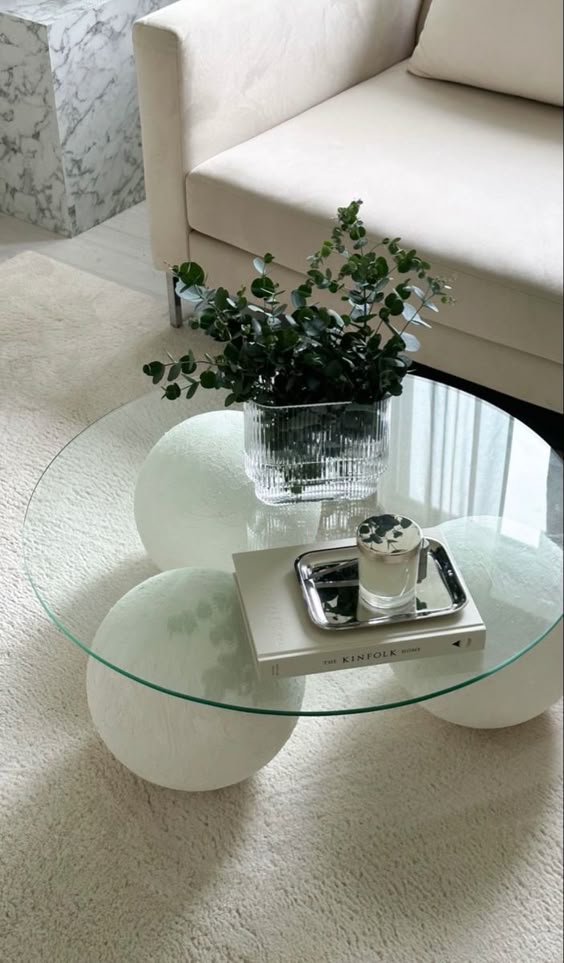 Royal | RadiantRise Marble Coffee Table with Natural Stone & Clear Glass - White - 110x110x40 cm