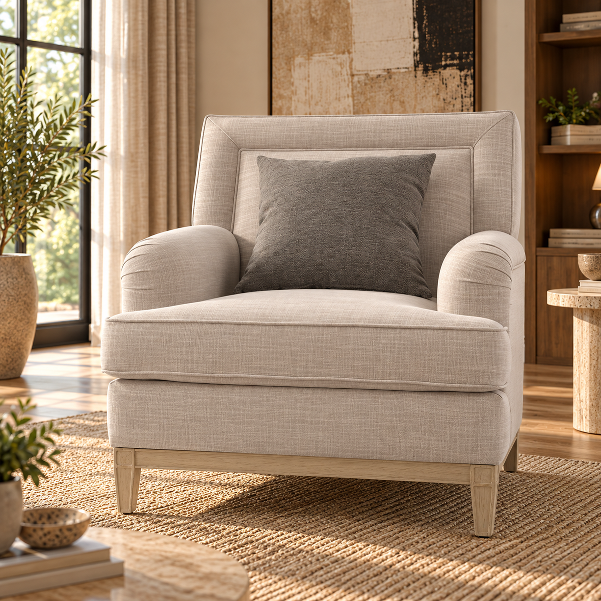 Amelia Navy Arm Chair (90Cm) - Light Gray