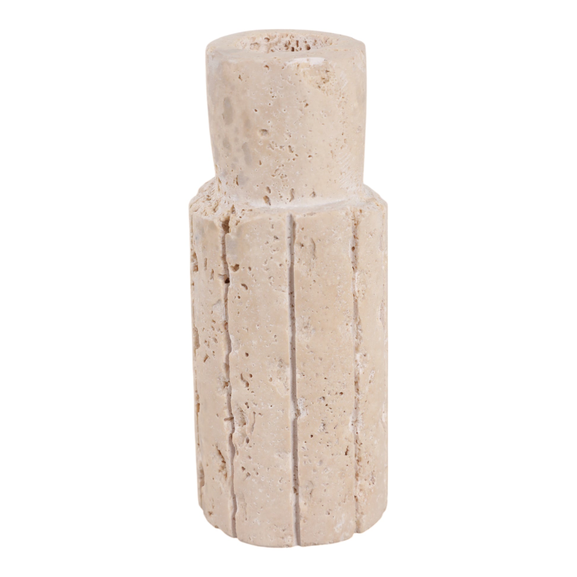 5X2" RAW EDGE TRAVERTINE TAPER HOLDER, TAN Candle Holders| Sagebrook Home
