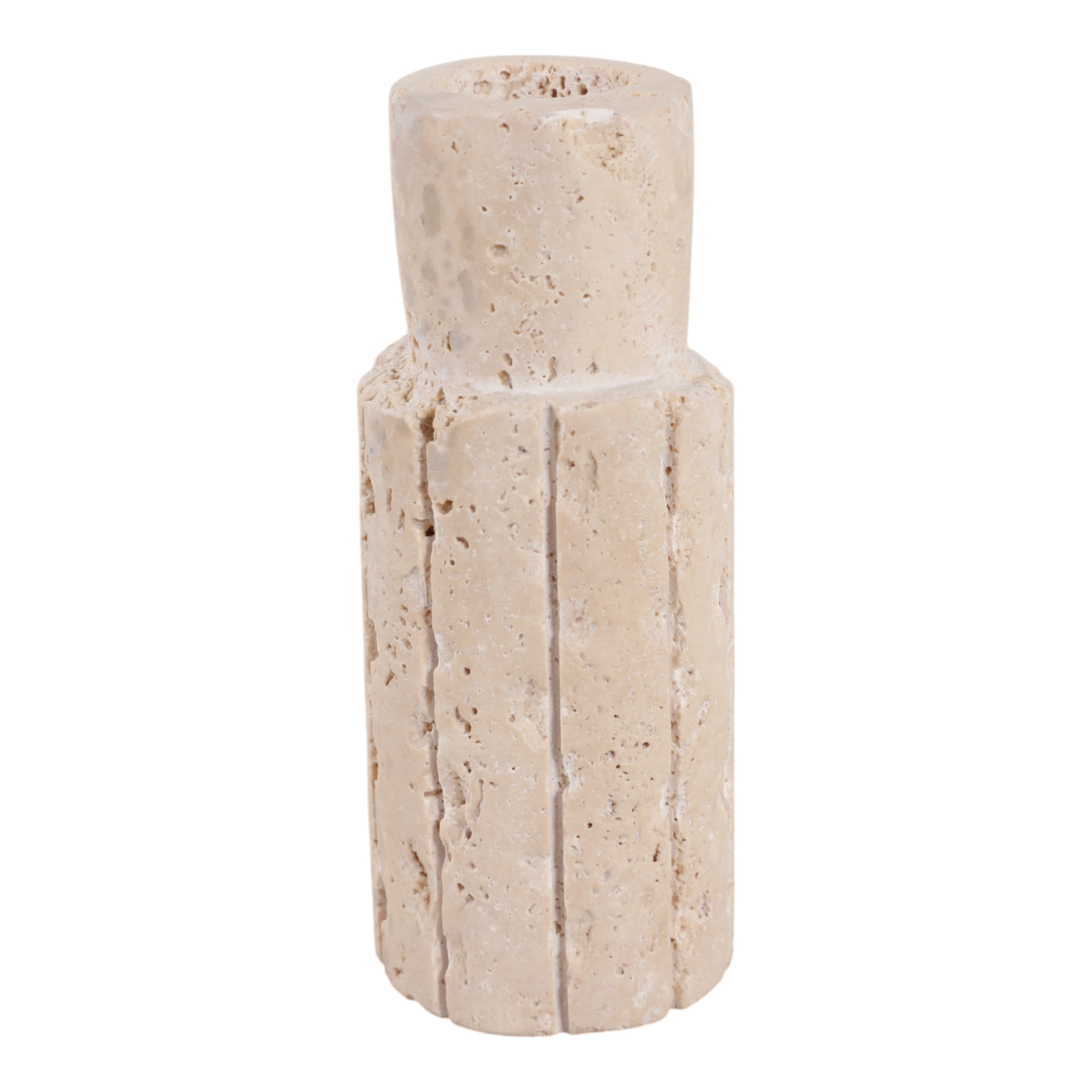 5X2" RAW EDGE TRAVERTINE TAPER HOLDER, TAN Candle Holders| Sagebrook Home