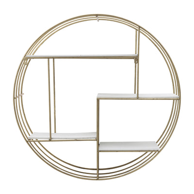 ROUND 31.5 WOOD/METAL WALL SHELF, WHITE WASH