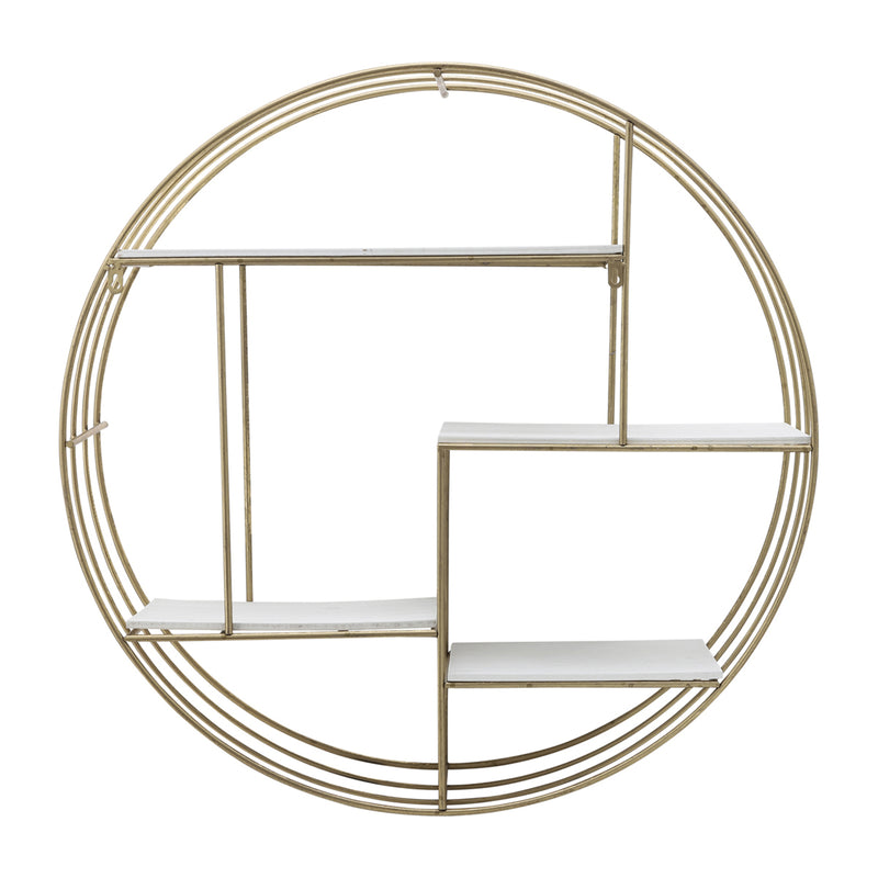 ROUND 31.5 WOOD/METAL WALL SHELF, WHITE WASH