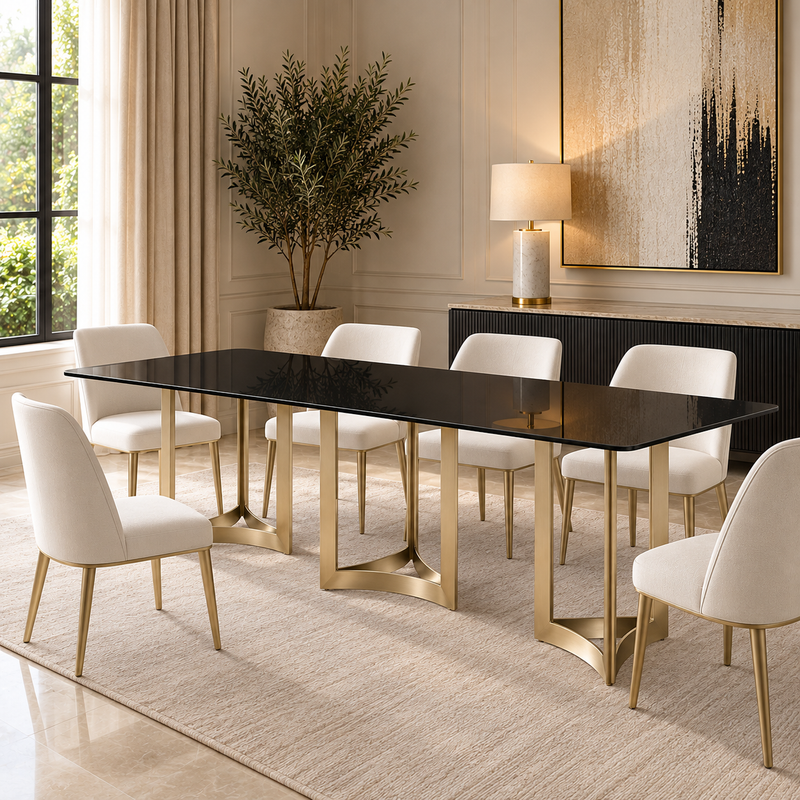 Alexa Dining Table Gold Base and 240 CM Black Glass
