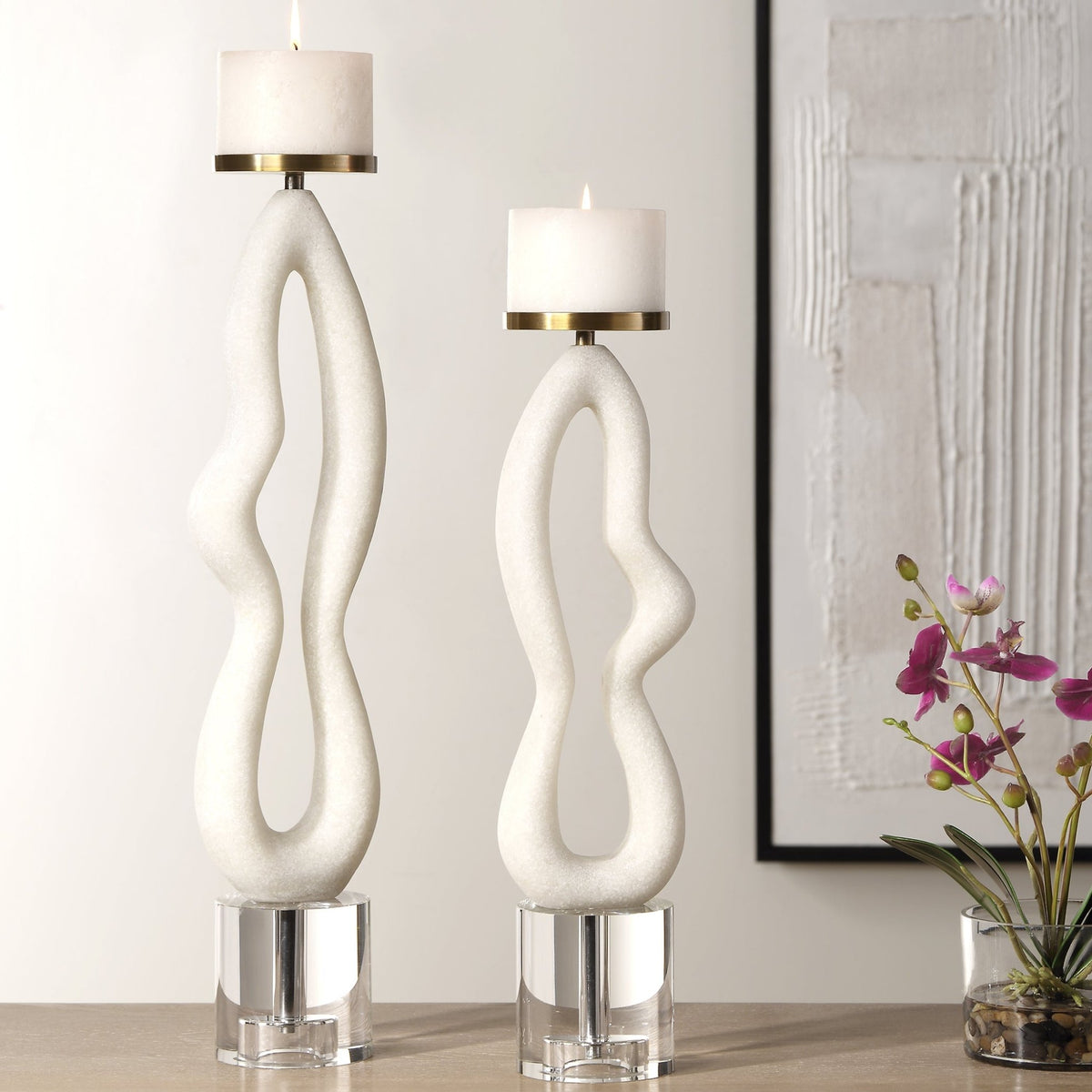 Feamelo Ivory Stone Candleholders, S/2 Candle Holders| Uttermost