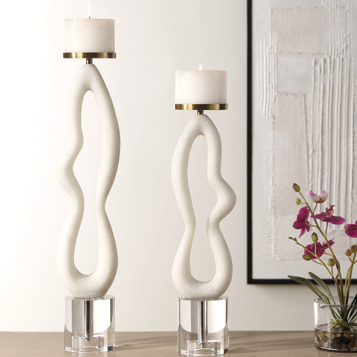 Feamelo Ivory Stone Candleholders, S/2 Candle Holders| Uttermost