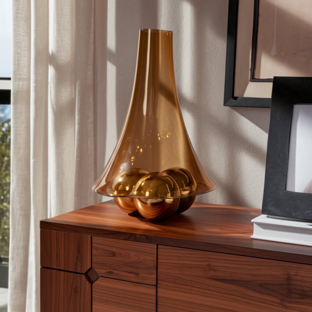 Feline Glass Vase With Metal Ball Base Vases and Jars| Sagebrook Home