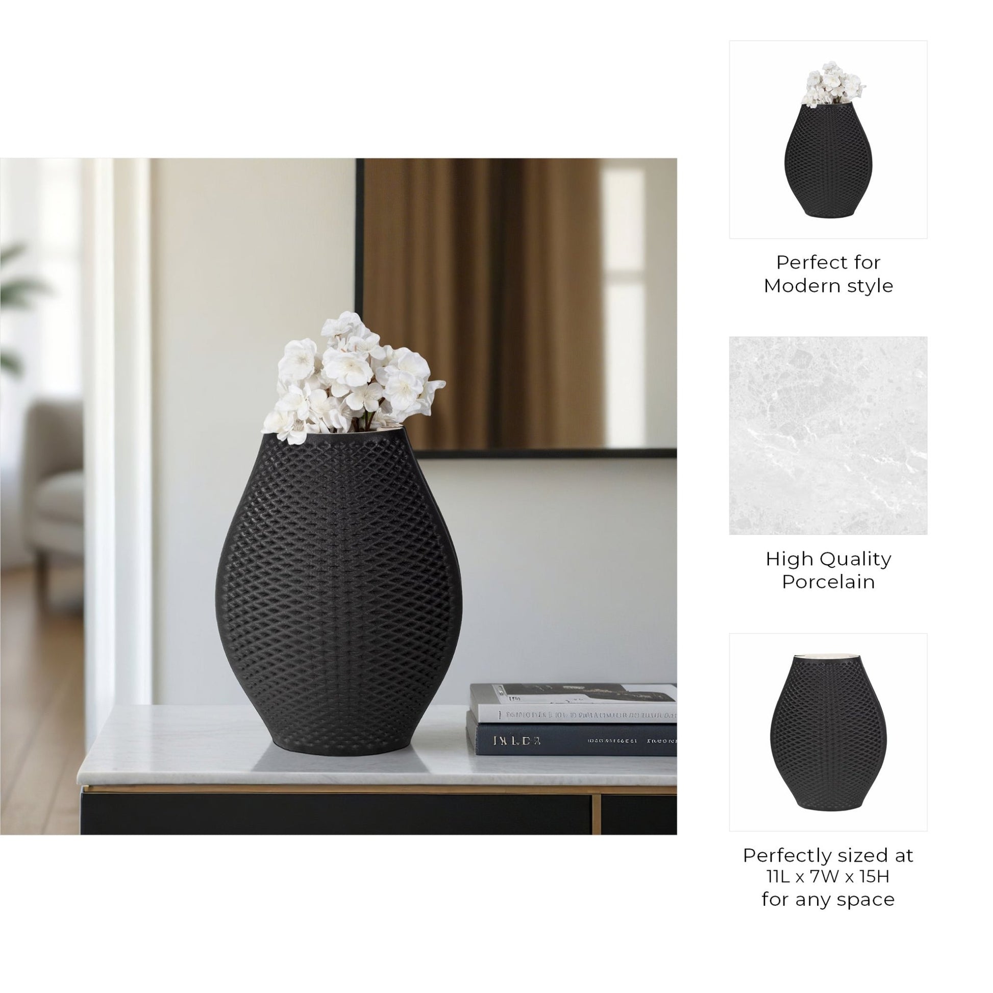 Fernando 3d Printed Vase, Black Vases and Jars| Sagebrook Home