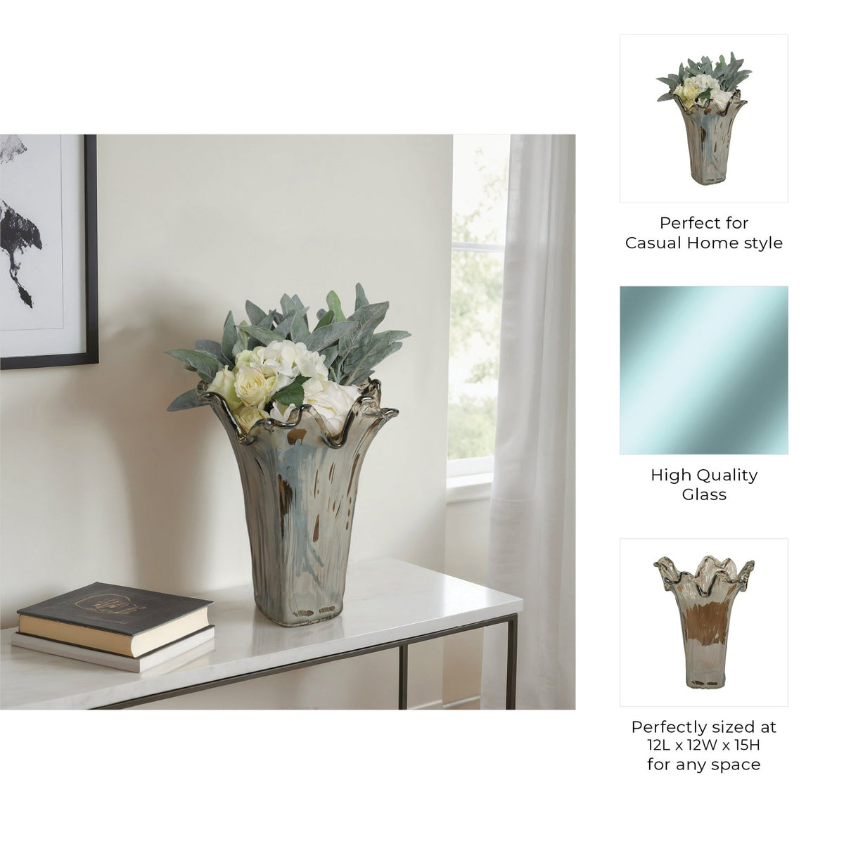 19" Fiastra Wide Italian Art Glass Vase Vases and Jars| Sagebrook Home
