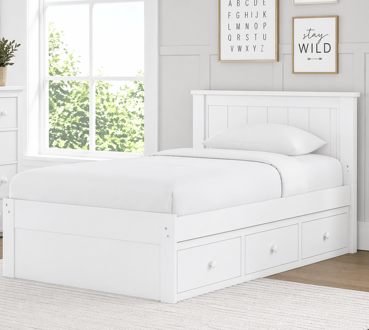 Fillmore Twin Single Bed w/ 3 Drawer Storage Cabinets & Chests| Roots Furniture