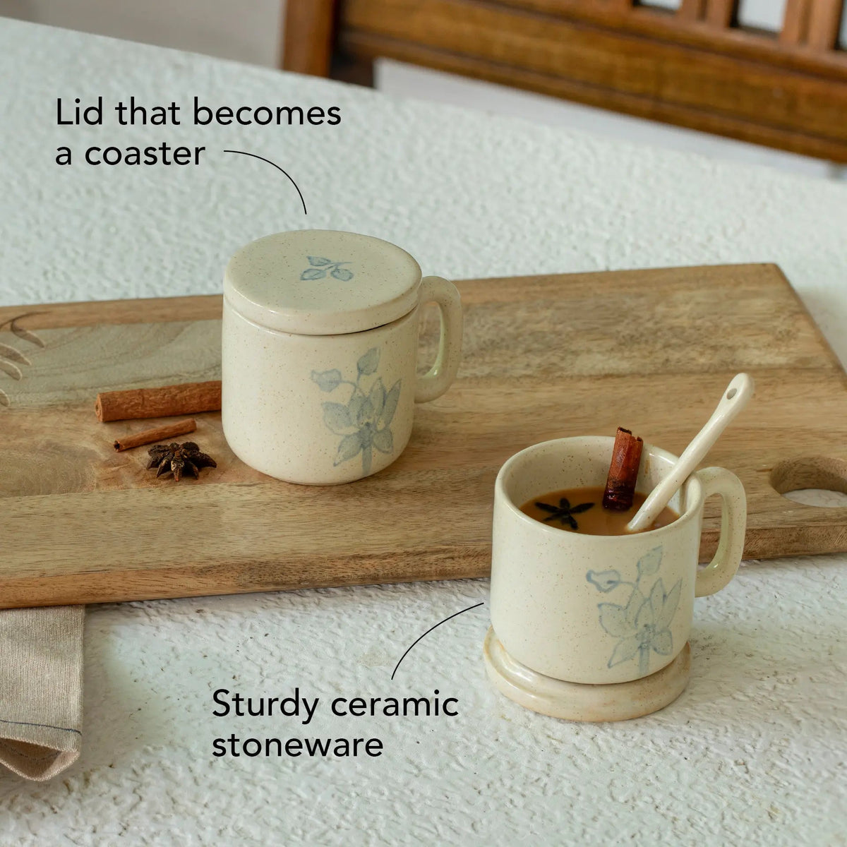 Fiore Ceramic Mug Set of Two with Lid Bottles & Containers| Roots Furniture