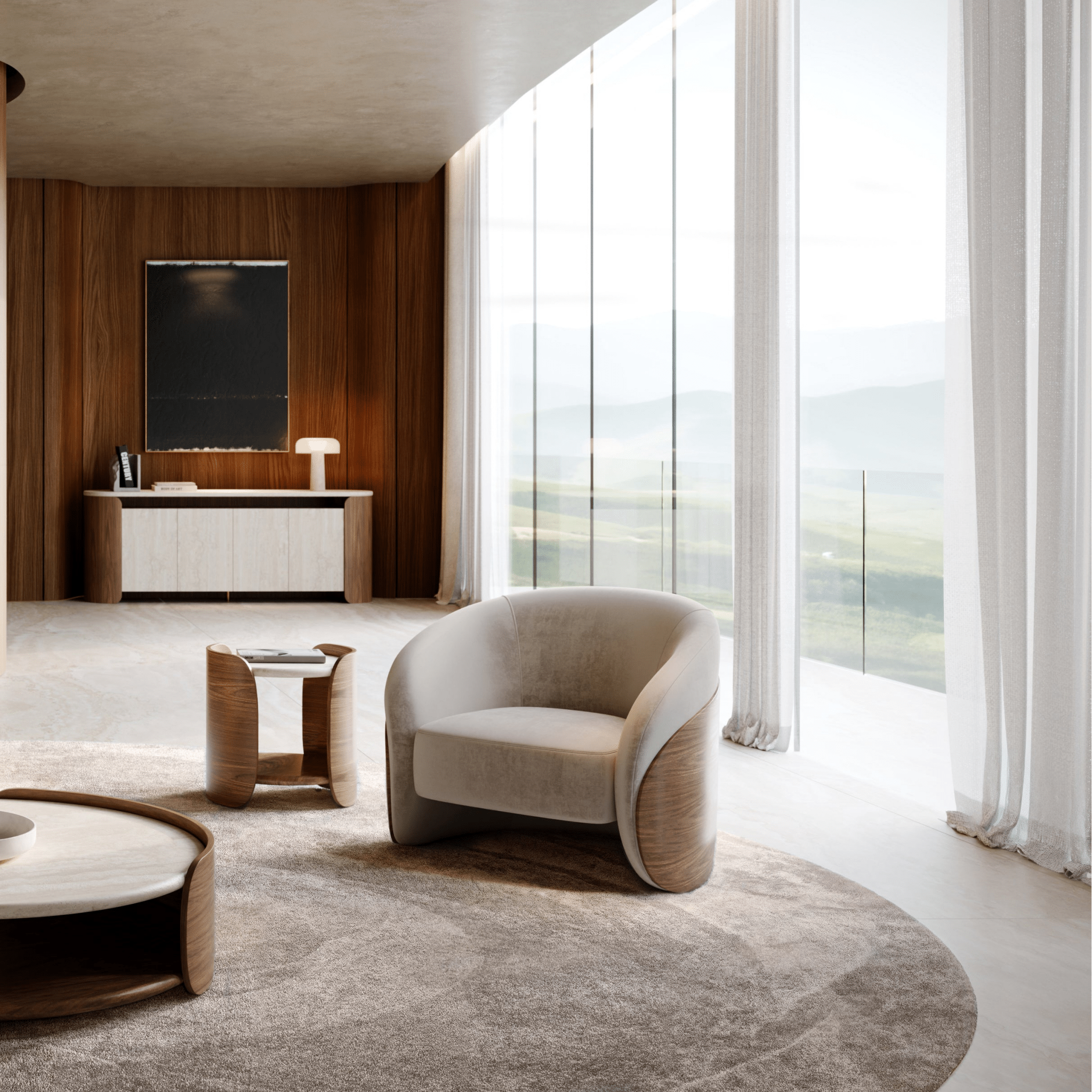 FLEUR WOOD BACK LOUNGE CHAIR Chairs| Caracole