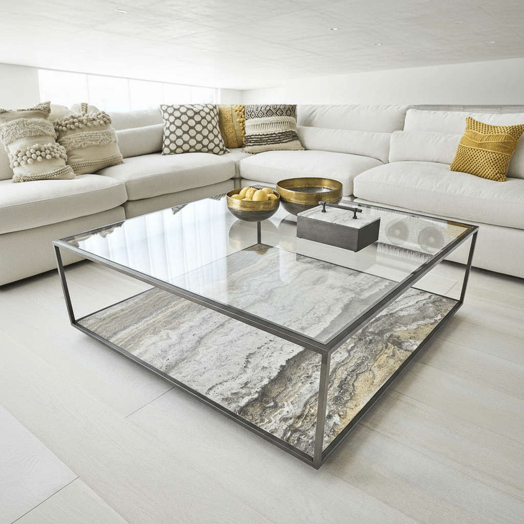 Floating Plane Cocktail Table - Travertine/Bronze, 2 Cartons Coffee Tables| Uttermost