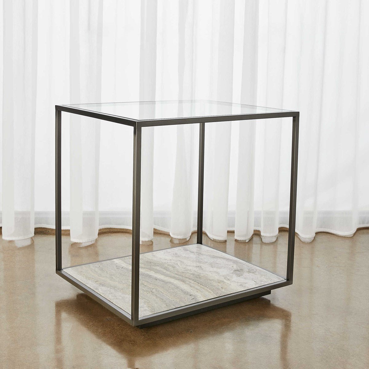 Floating Plane End Table - Travertine/Bronze Accent & End Tables| Uttermost