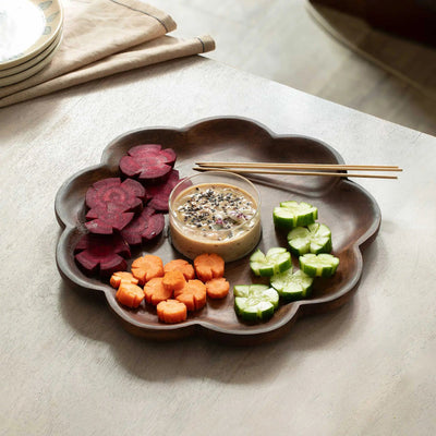 Floral Chip & Dip - Wood and Glass - Al Rugaib Furniture