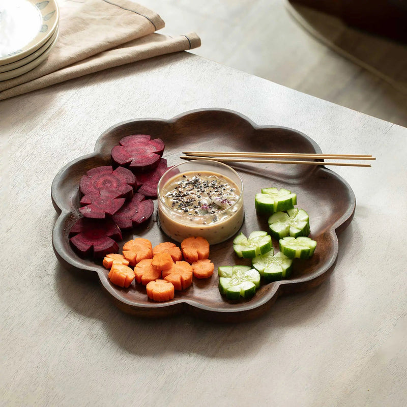 Floral Chip & Dip - Wood and Glass - Al Rugaib Furniture