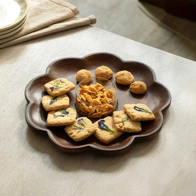 Floral Chip & Dip - Wood and Glass - Al Rugaib Furniture