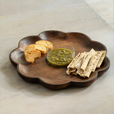 Floral Chip & Dip - Wood and Glass - Al Rugaib Furniture