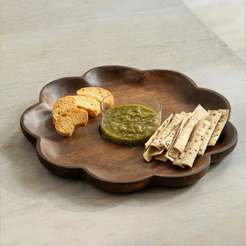 Floral Chip & Dip - Wood and Glass - Al Rugaib Furniture