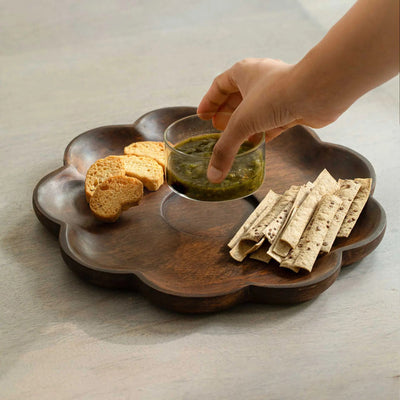 Floral Chip & Dip - Wood and Glass - Al Rugaib Furniture