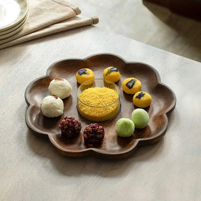 Floral Chip & Dip - Wood and Glass - Al Rugaib Furniture