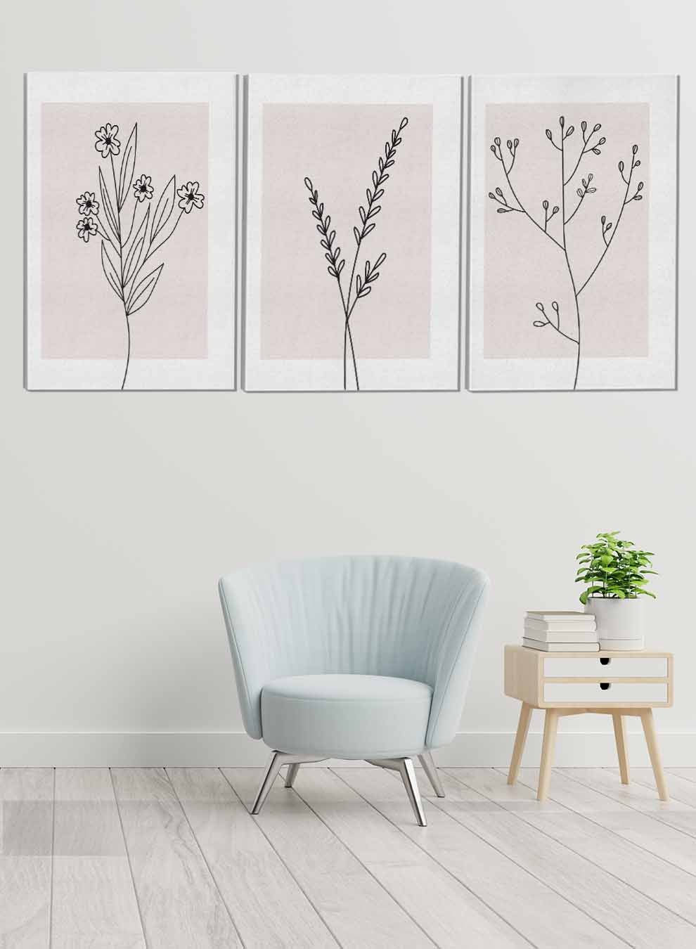 Flowers Leaf Branch Paintings(set of 3) Paintings & Pictures| LOWHA