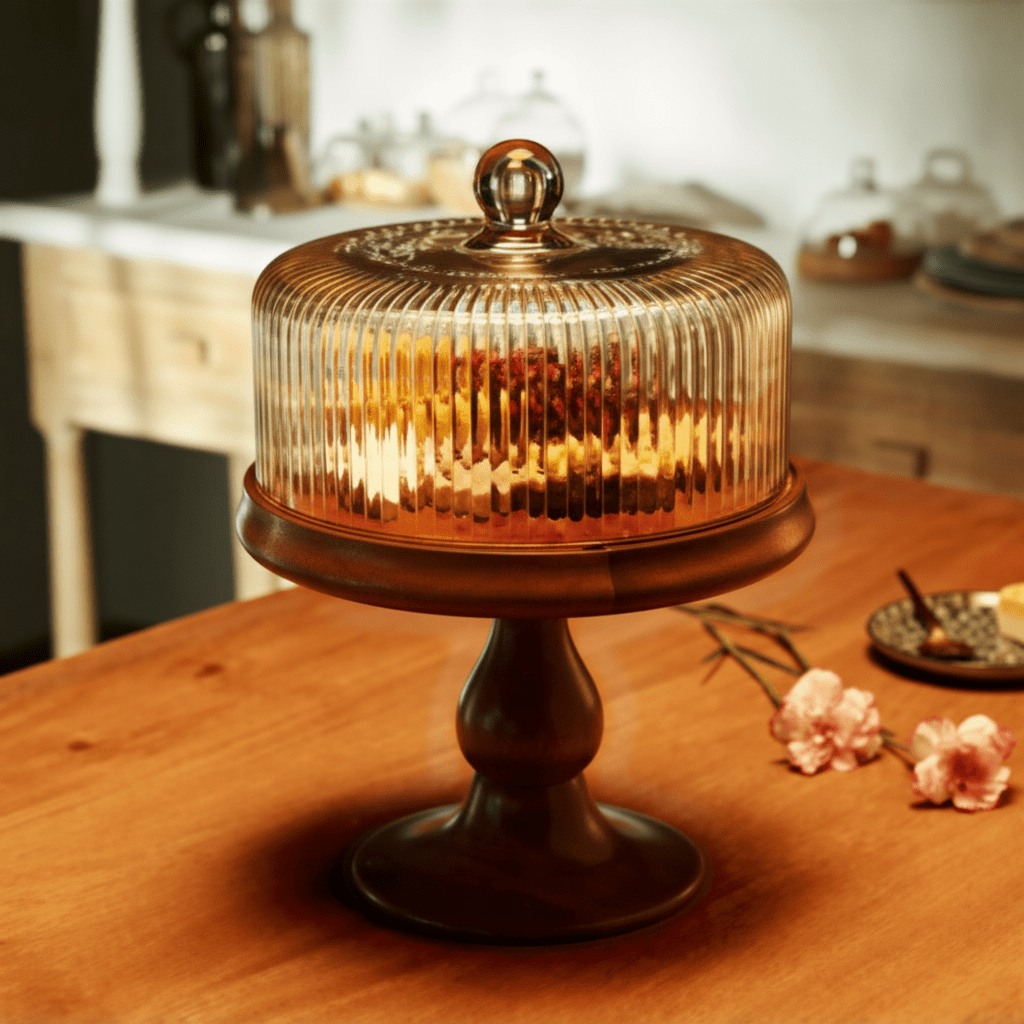 Fluted Glass Cloche With Wooden Stand Tray| Roots Furniture
